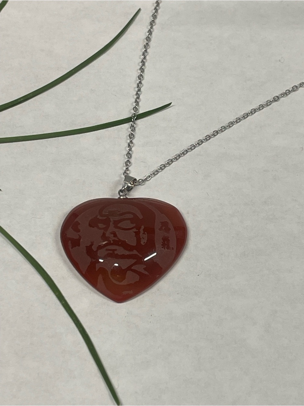Glossy Red Heart Face Pendant Necklace on Silver Chain